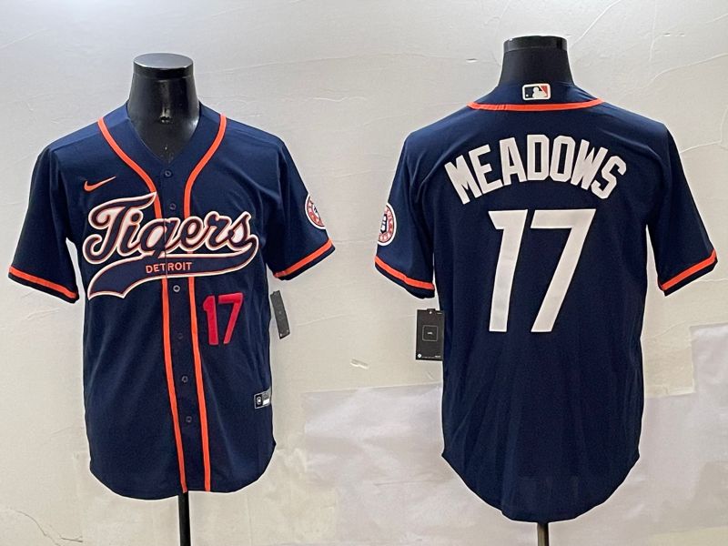 Men Detroit Tigers #17 Meadows Blue Jointly Name 2025 Nike MLB Jersey style 3